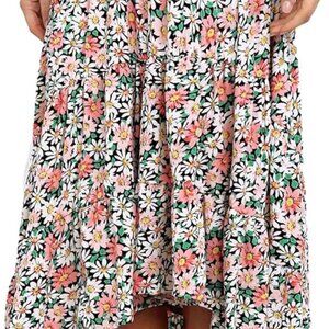 Women's Long Skirts Boho Floral Elastic High Waist Asymmetrical Hem Midi Skirt